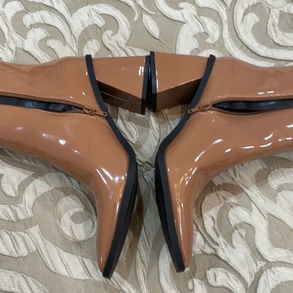 Bp tan patent half boot size 4.5 glossy ankle boots vegan leather chunky heel - Picture 2 of 5